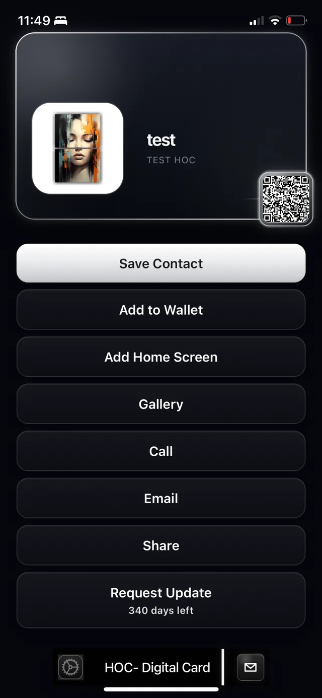 HOC NFC digital card with Gallery button