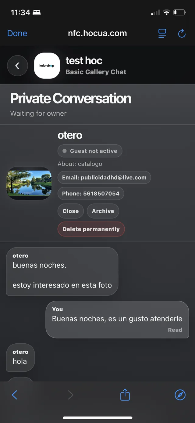 Owner private conversation reply screen